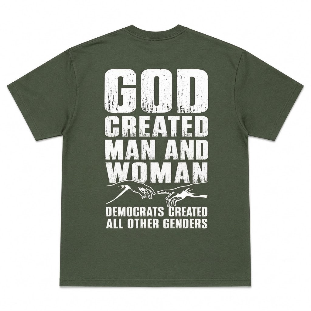 God Created Man and Woman Satire T-Shirt